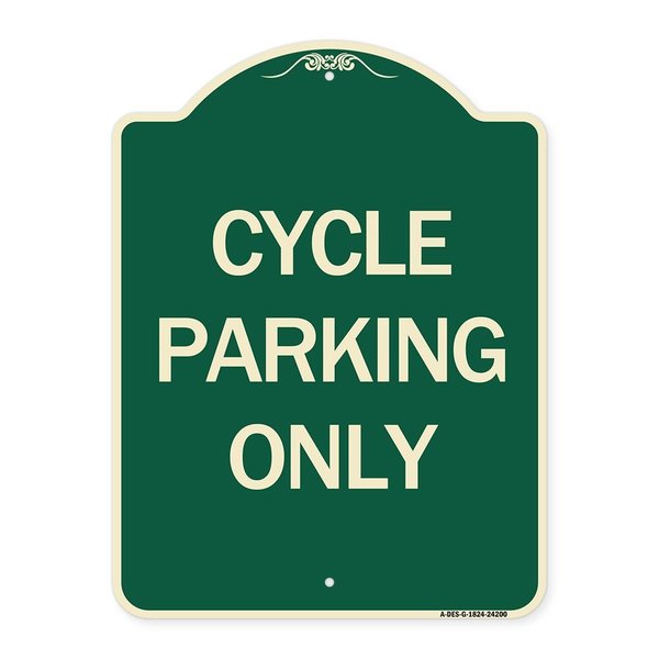 Signmission Designer Series Cycle Parking Only, Green & Tan Heavy-Gauge Aluminum Sign, 24" x 18", G-1824-24200 A-DES-G-1824-24200